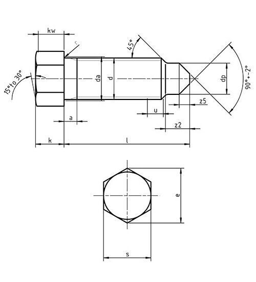 DIN 564 B - Ejector Screw with Hexagonal Head and a Tapered End