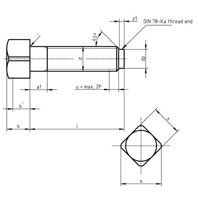 DIN 479 - Square Head Bolts with Short Dog Point