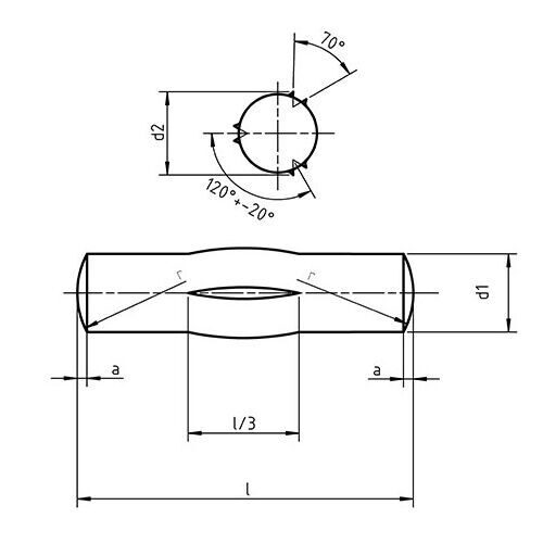 DIN 1475 - Grooved Pins, Third Length Centre-grooved