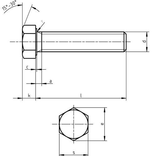 DIN 558 - Hexagonal Screws, Production Class C